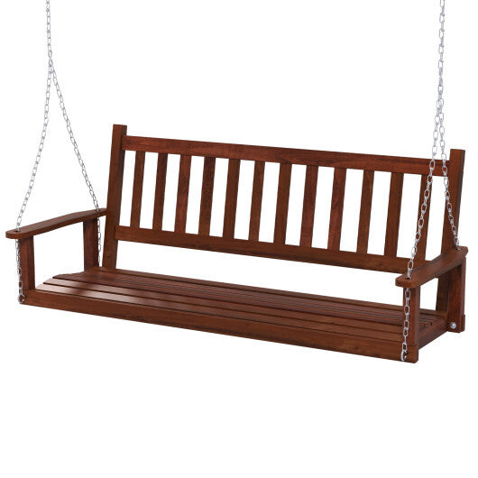 3-Person Wooden Outdoor Porch Swing with 800 lbs Weight Capacity-Brown W2B