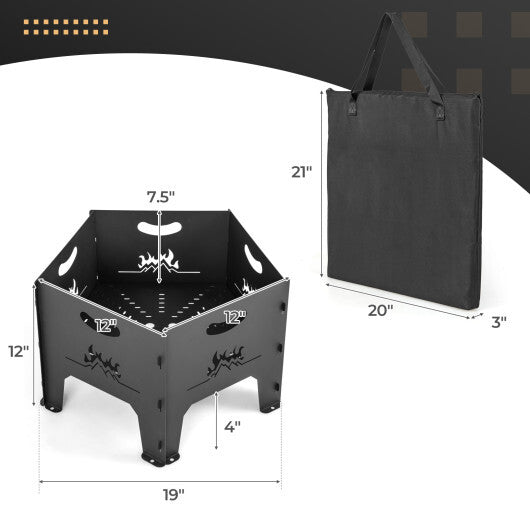 19 Inches Collapsible Portable Plug Fire Pit with Storage Bag W2B