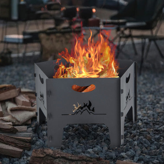 19 Inches Collapsible Portable Plug Fire Pit with Storage Bag W2B