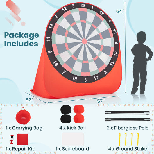 Large Dart Board for Kids with 4 Kick Balls-Red W2B