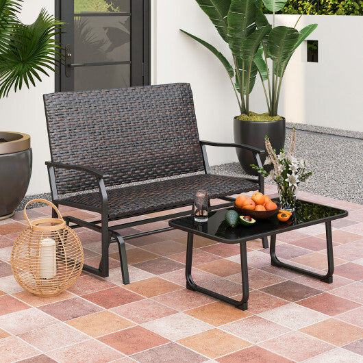 All Weather Outdoor 2-Person Swing Glider Bench with Quick Dry Foam Seat-Brown W2B