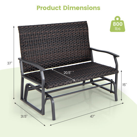 All Weather Outdoor 2-Person Swing Glider Bench with Quick Dry Foam Seat-Brown W2B