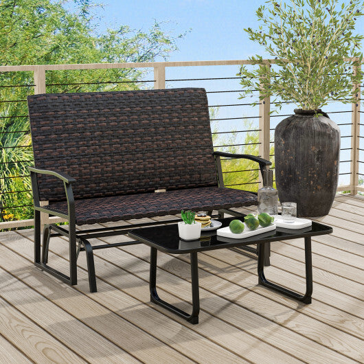 All Weather Outdoor 2-Person Swing Glider Bench with Quick Dry Foam Seat-Brown W2B