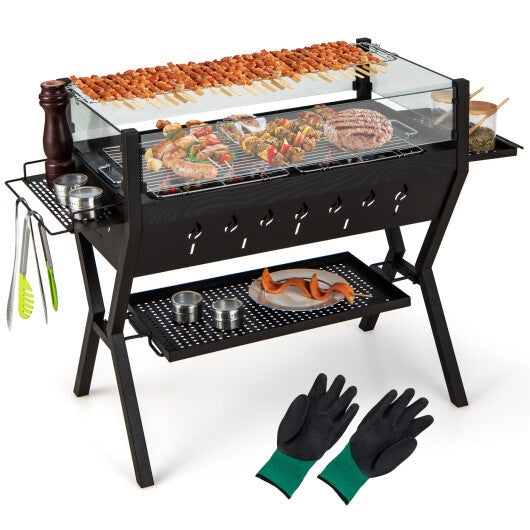 Barbecue Charcoal Grills with Wind Guard Seasoning Racks-Black W2B