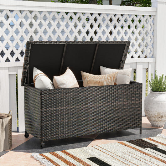 Indoor Outdoor 85 Gallon Storage Container with Waterproof Liner and Universal Wheels-Brown W2B