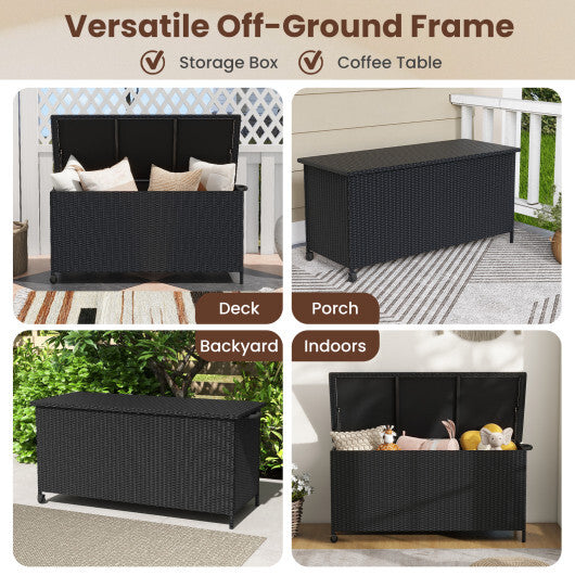 Indoor Outdoor 85 Gallon Storage Container with Waterproof Liner and Universal Wheels-Brown