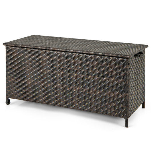 85 Gallon Outdoor Storage Box with Removable Liner and Universal Wheels-Brown W2B