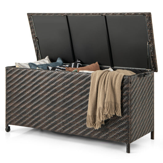 85 Gallon Outdoor Storage Box with Removable Liner and Universal Wheels-Brown W2B