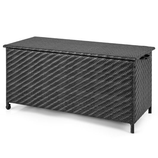 85 Gallon Outdoor Storage Box with Removable Liner and Universal Wheels-Brown W2B