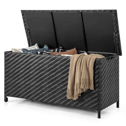 85 Gallon Outdoor Storage Box with Removable Liner and Universal Wheels-Brown W2B