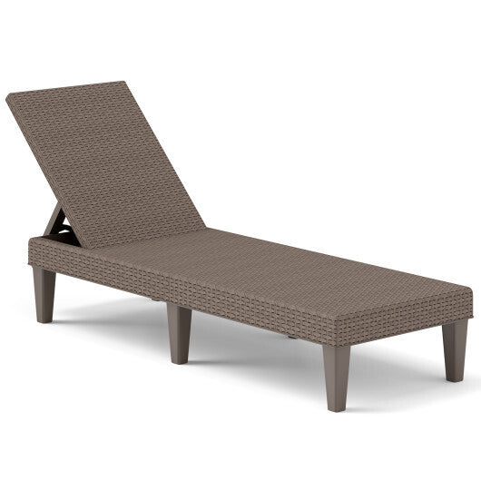 Outdoor Chaise Lounger Chair with Waterproof Rattan Textured PP Surface and 330 lbs Capacity-Brown W2B