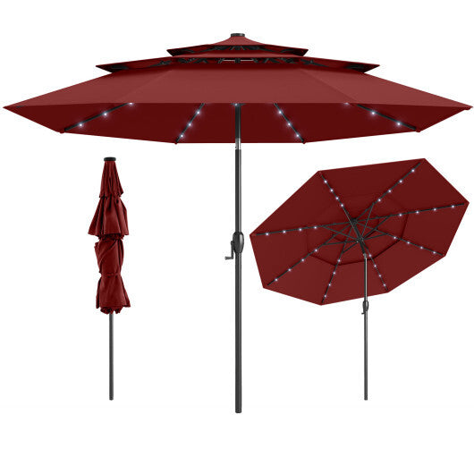 10 Feet Solar Patio Umbrella with 32 LED Lights 3-Tier Vented Top-Turquoise W2B