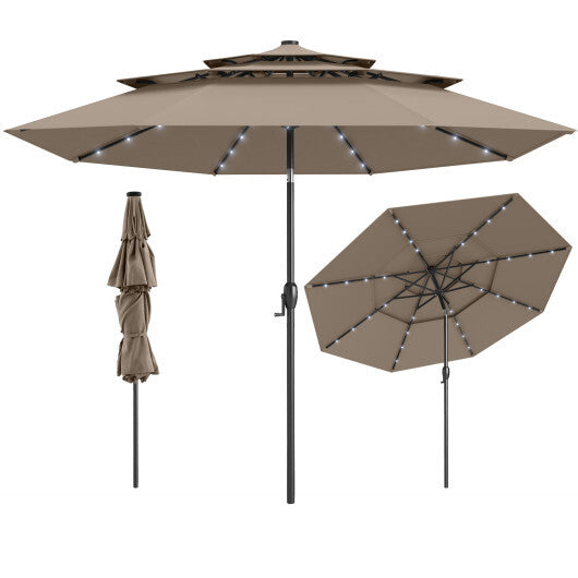 10 Feet Solar Patio Umbrella with 32 LED Lights 3-Tier Vented Top-Turquoise W2B