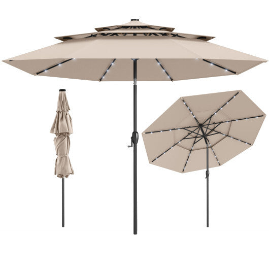 10 Feet Solar Patio Umbrella with 32 LED Lights 3-Tier Vented Top-Turquoise W2B