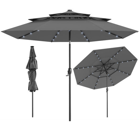 10 Feet Solar Patio Umbrella with 32 LED Lights 3-Tier Vented Top-Turquoise W2B