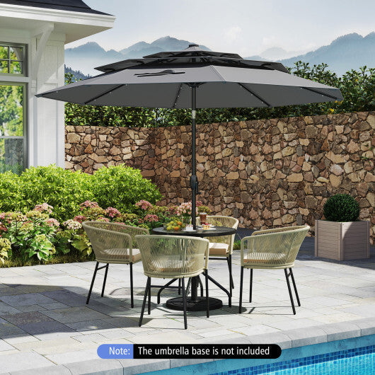 10 Feet Solar Patio Umbrella with 32 LED Lights 3-Tier Vented Top-Turquoise W2B