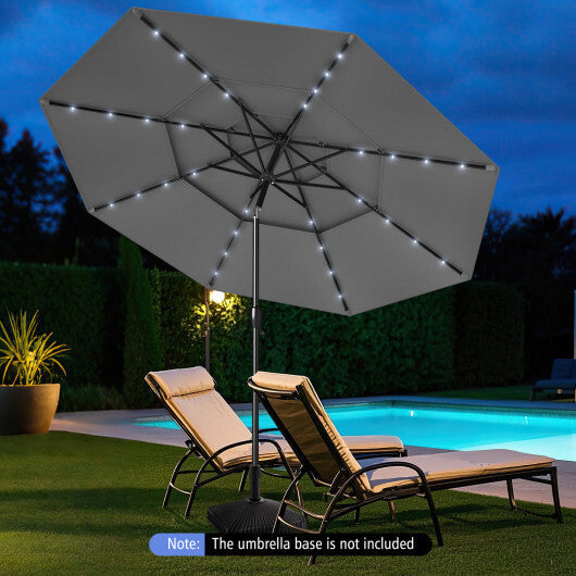 10 Feet Solar Patio Umbrella with 32 LED Lights 3-Tier Vented Top-Turquoise W2B