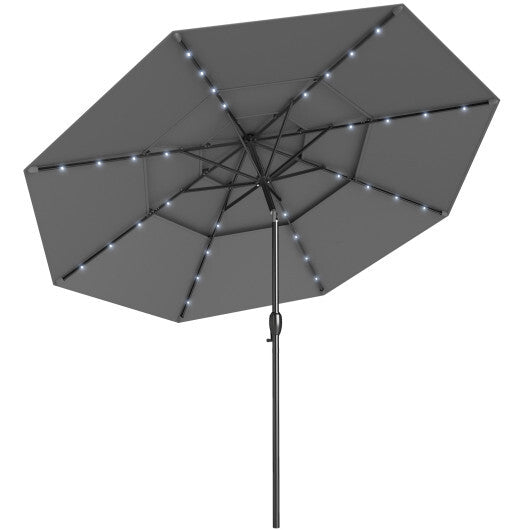 10 Feet Solar Patio Umbrella with 32 LED Lights 3-Tier Vented Top-Turquoise W2B