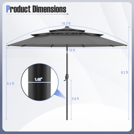 10 Feet Solar Patio Umbrella with 32 LED Lights 3-Tier Vented Top-Turquoise W2B
