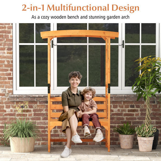 6.2 Feet Tall Patio Garden Arbor with Pergola and 2-Seat Bench for Garden Lawn Backyard Decoration-Yellow W2B