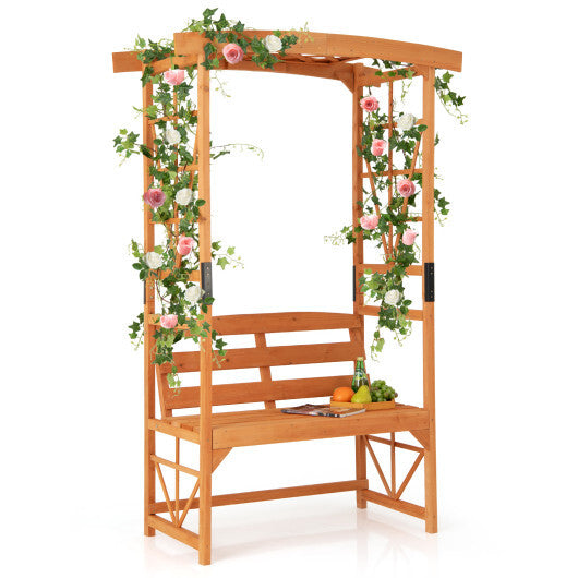 6.2 Feet Tall Patio Garden Arbor with Pergola and 2-Seat Bench for Garden Lawn Backyard Decoration-Yellow W2B