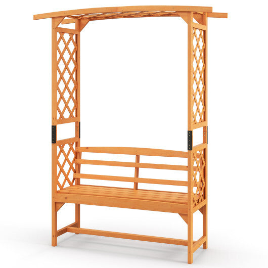 6.5 FT Tall Patio Garden Arbor with Pergola and 2-Seat Bench for Garden Backyard Decoration-Yellow W2B