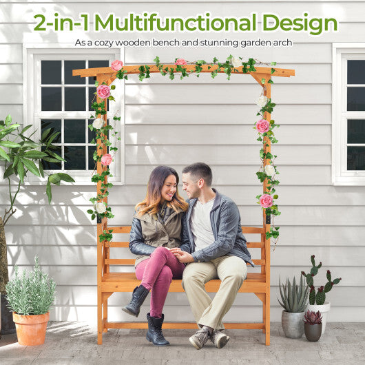 6.5 FT Tall Patio Garden Arbor with Pergola and 2-Seat Bench for Garden Backyard Decoration-Yellow W2B
