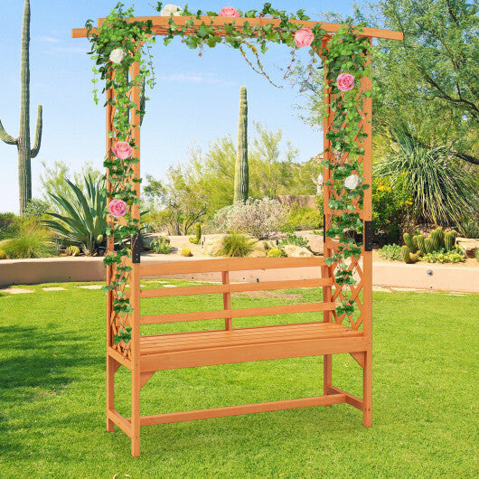 6.5 FT Tall Patio Garden Arbor with Pergola and 2-Seat Bench for Garden Backyard Decoration-Yellow W2B