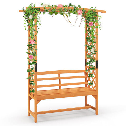 6.5 FT Tall Patio Garden Arbor with Pergola and 2-Seat Bench for Garden Backyard Decoration-Yellow W2B