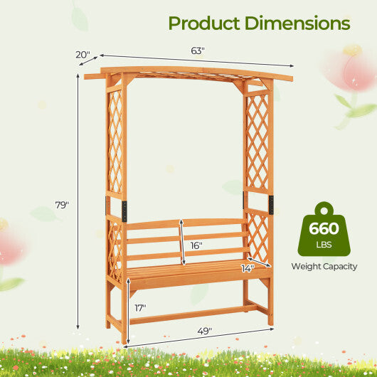 6.5 FT Tall Patio Garden Arbor with Pergola and 2-Seat Bench for Garden Backyard Decoration-Yellow W2B