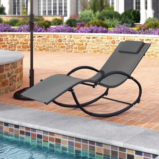 Outdoor Rocking Lounge Chair with Removable Headrest-Beige