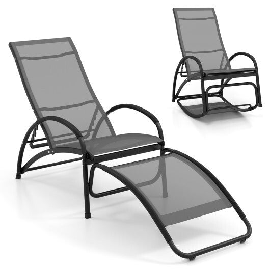 2-in-1 Outdoor Rocking Chair with 4-Position Adjustable Backrest for Patio Porch Poolside-Gray W2B