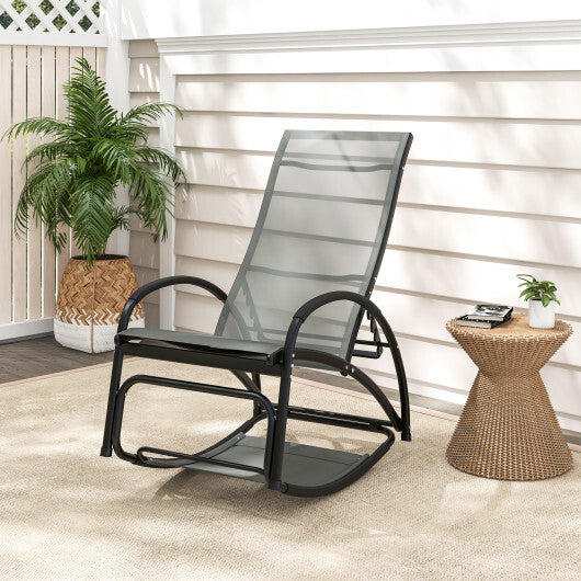 2-in-1 Outdoor Rocking Chair with 4-Position Adjustable Backrest for Patio Porch Poolside-Gray W2B