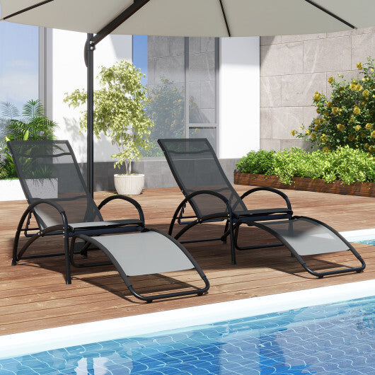 2-in-1 Outdoor Rocking Chair with 4-Position Adjustable Backrest for Patio Porch Poolside-Gray W2B