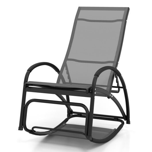 2-in-1 Outdoor Rocking Chair with 4-Position Adjustable Backrest for Patio Porch Poolside-Gray W2B