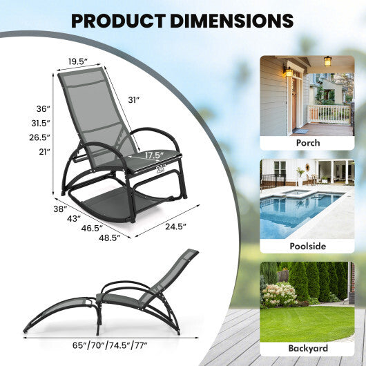 2-in-1 Outdoor Rocking Chair with 4-Position Adjustable Backrest for Patio Porch Poolside-Gray W2B
