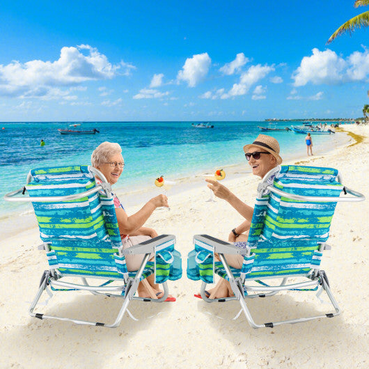 Foldable Backpack Beach Chair with Cup Holder and Storage Pockets Set of 2-Pink