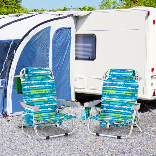 Foldable Backpack Beach Chair with Cup Holder and Storage Pockets Set of 2-Pink