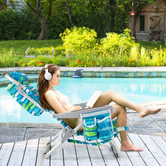 Foldable Backpack Beach Chair with Cup Holder and Storage Pockets Set of 2-Pink