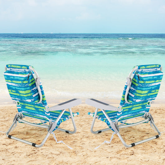1 Piece Foldable Backpack Beach Chair with Cup Holder and Storage Pockets for Outdoor-Navy W2B
