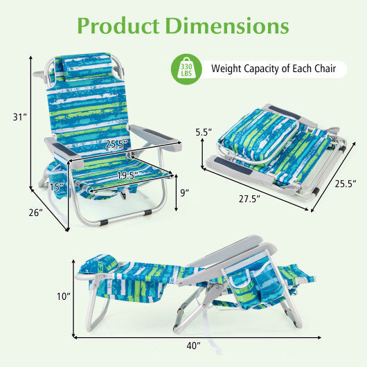 1 Piece Foldable Backpack Beach Chair with Cup Holder and Storage Pockets for Outdoor-Navy W2B