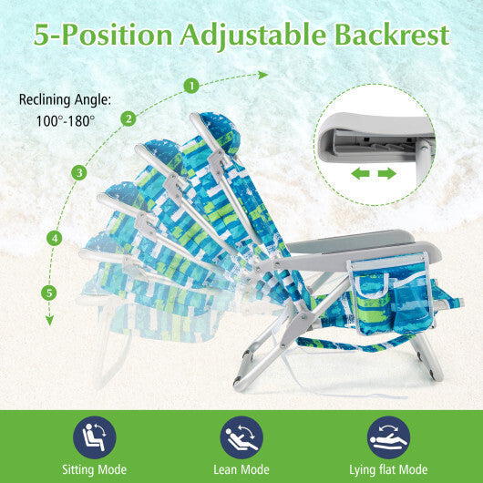 1 Piece Foldable Backpack Beach Chair with Cup Holder and Storage Pockets for Outdoor-Navy W2B