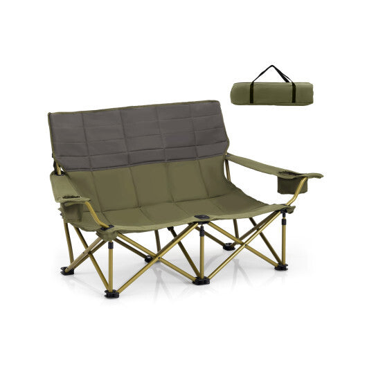 Oversized Camping Chair Folding Loveseat Camping Couch with Cup Holders & Thick Padding-Blue