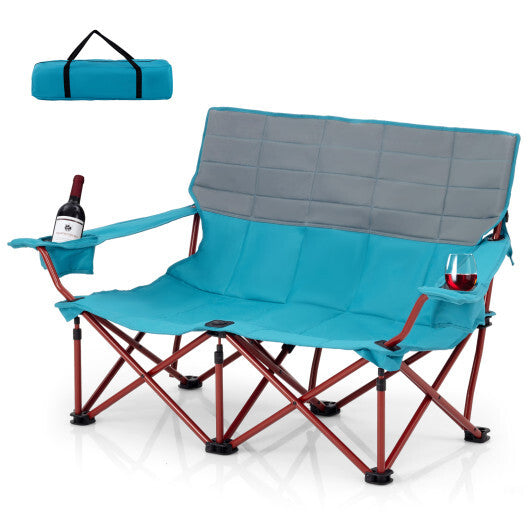 Oversized Camping Chair Folding Loveseat Camping Couch with Cup Holders & Thick Padding-Green