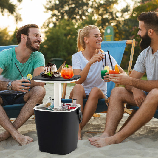 3-in-1 Portable Cooler Bar Table with Bottle Opener and Lift Top Lid for Camping Poolside-Blue W2B