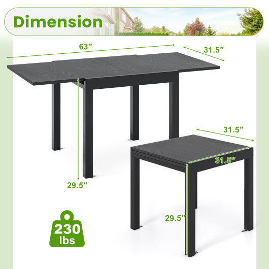 31.5 inches-63 inches Adjustable Patio Expandable Dining Table for 4-6 Person-Gray W2B