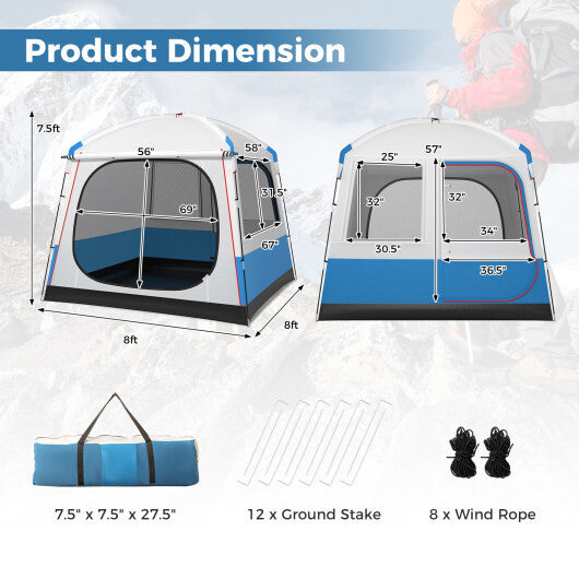 5 Person Camping Tent with Mesh Windows and Carrying Bag for Camping Hiking Traveling-White W2B