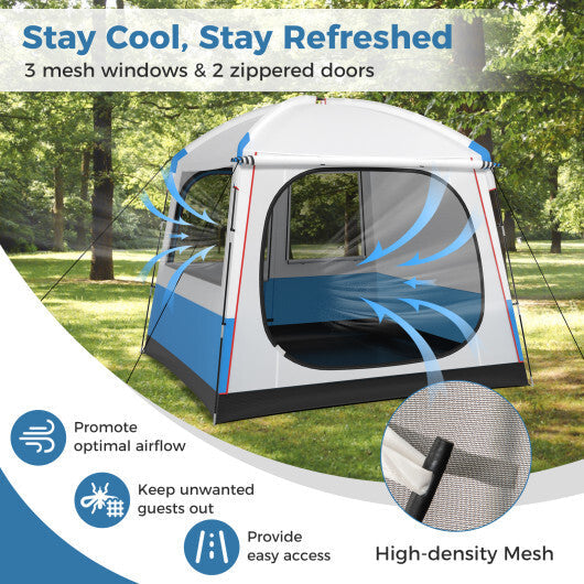 5 Person Camping Tent with Mesh Windows and Carrying Bag for Camping Hiking Traveling-White W2B