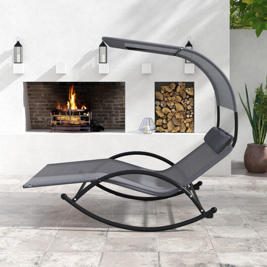 Outdoor Dual Rocker Sunbed 2-Person Canopied Patio Lounger with Detachable Headrests-Gray W2B