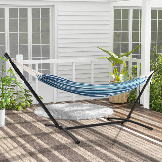 Portable Indoor Outdoor 2-Person Double Hammock Set with Stand and Carrying Cases-Blue W2B